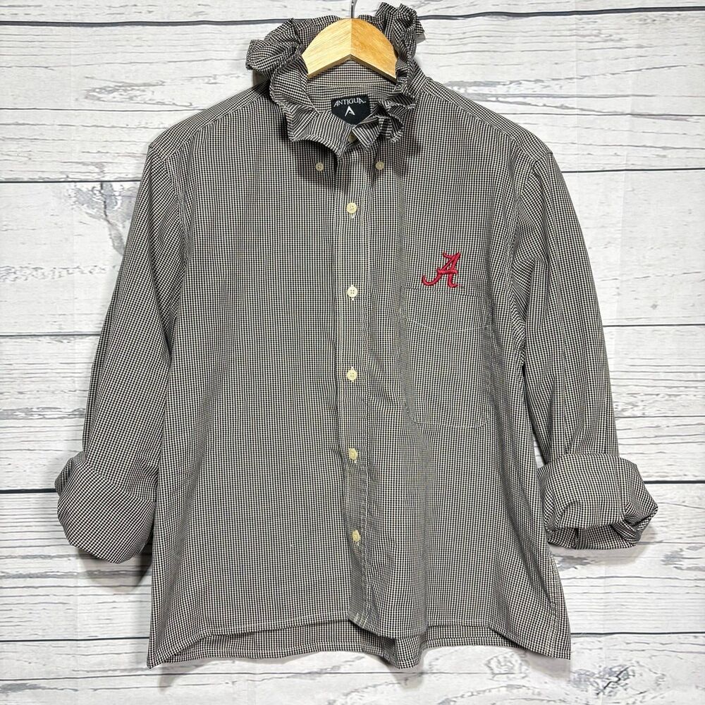 Alabama Crimson Tide Upcycled Medium Shirt Ruffle Collar Preppy Feminine CUTE